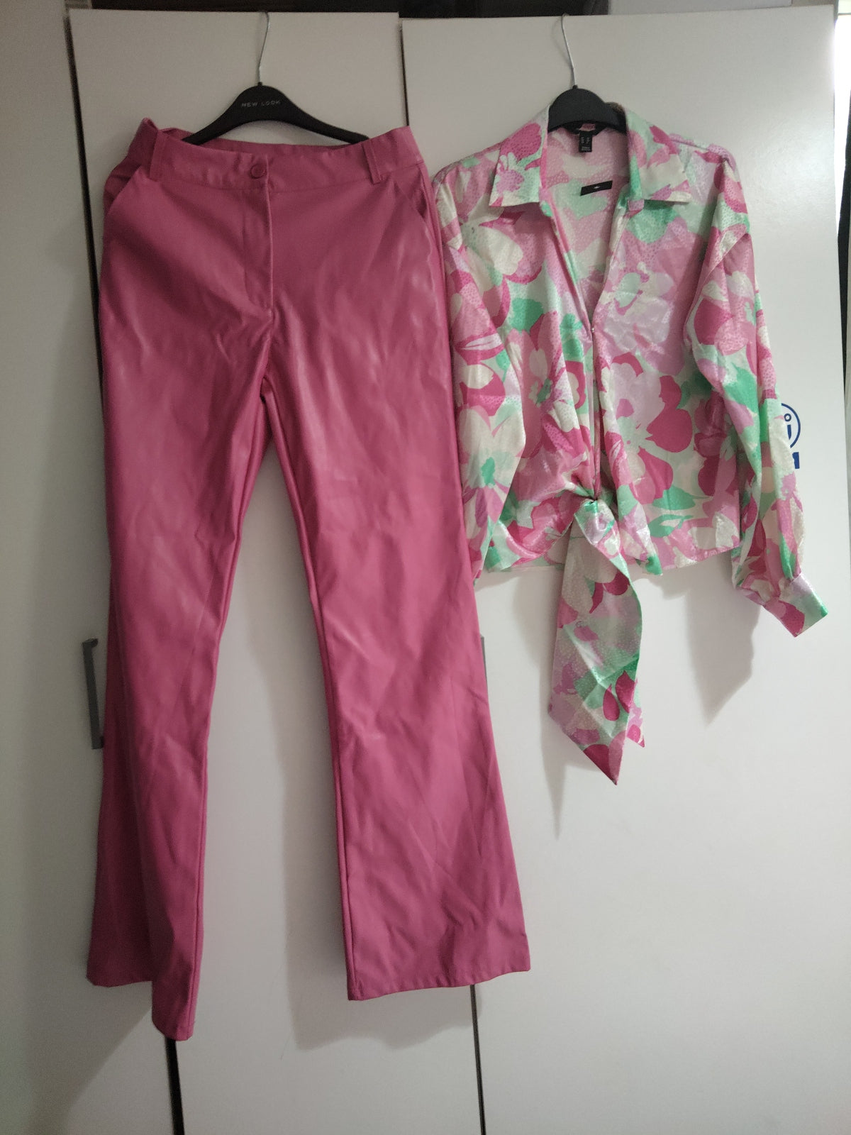 Leather fuschia pink two pie trouser and top