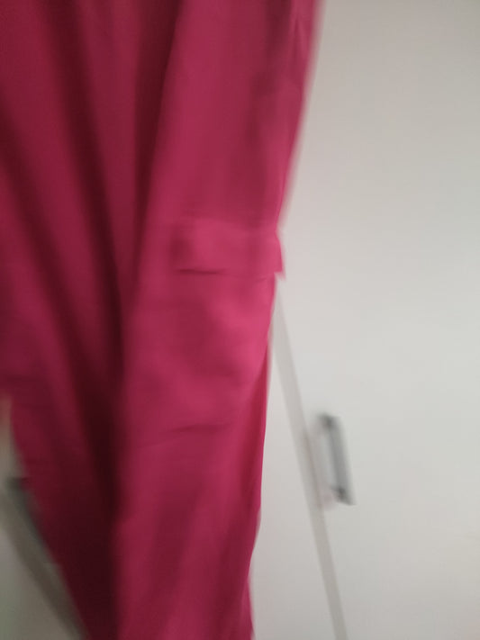 Women silky cargo fuschia pink trouser