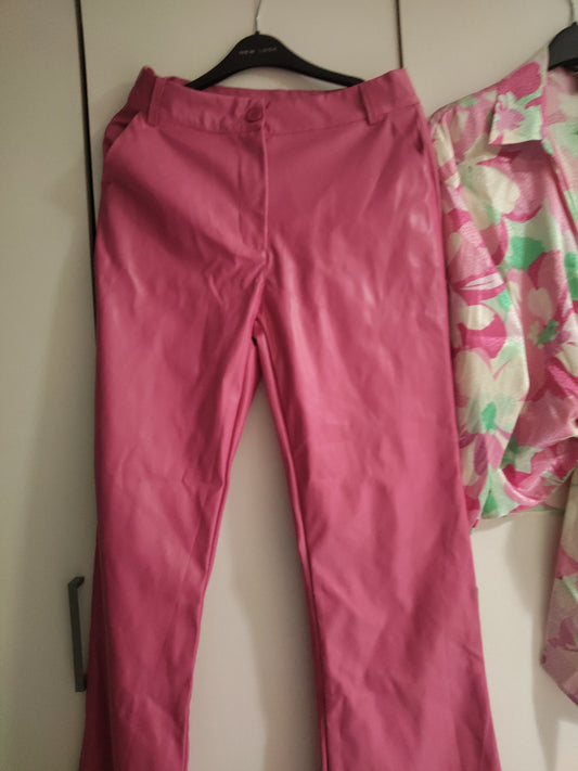 Leather fuschia pink two pie trouser and top